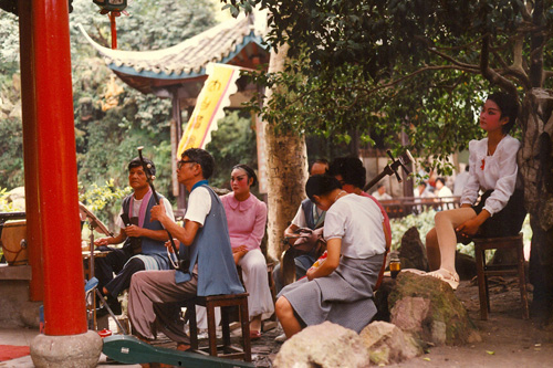 Musiker an der Huanglong Dong Hhle