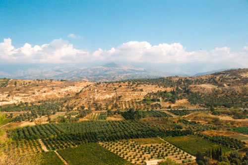 Blick auf die Messara Ebene von Festos